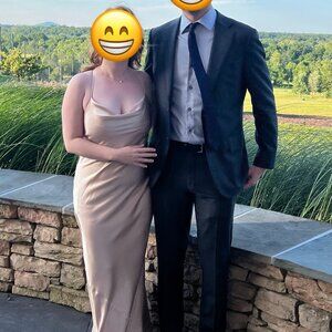 Show Me Your Mumu Tuscany Maxi Slip Dress in Champagne Luxe Satin M